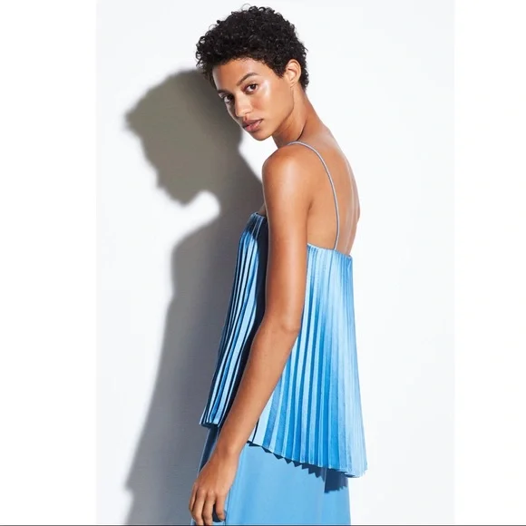 NEW VINCE BLUE PLEATED SATIN CAMISOLE TOP - Picture 3 of 7